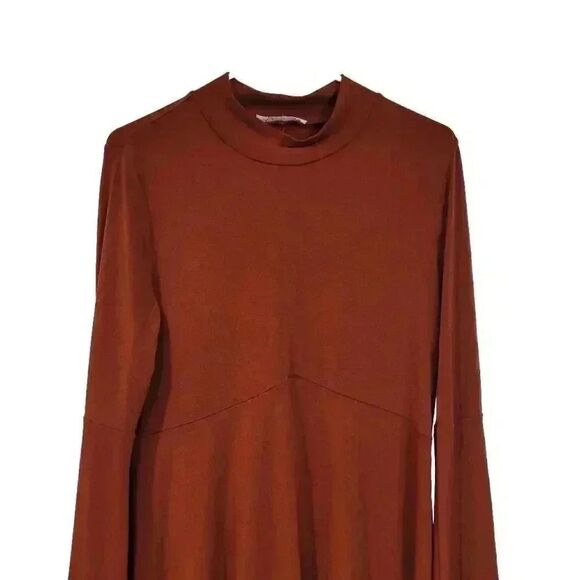 Bcbgeneration Women's Burnt Orange Poly/Spandex A-Line Mock Neck Long Bell Sleev - Picture 2 of 10